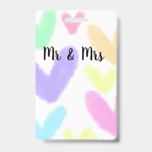 Heart simple minimal text style wedding Mr & mrs c ID Badge (Front)