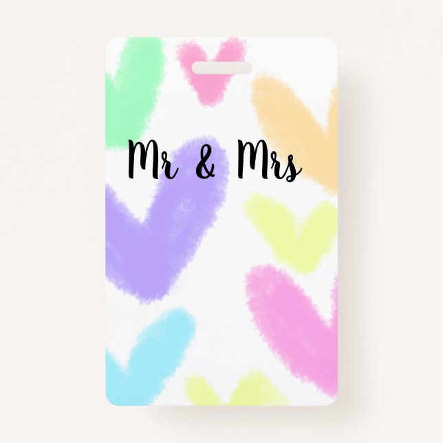 Heart simple minimal text style wedding Mr & mrs c ID Badge (Front)