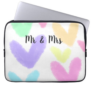 Heart simple minimal text style wedding Mr & mrs c Laptop Sleeve