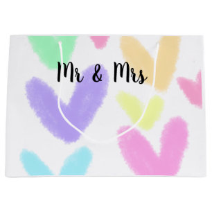 Heart simple minimal text style wedding Mr & mrs c Large Gift Bag