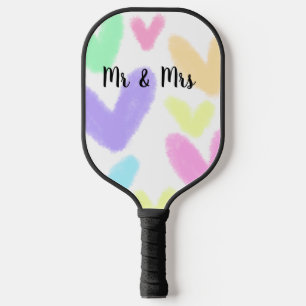 Heart simple minimal text style wedding Mr & mrs c Pickleball Paddle