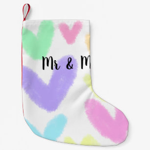 Heart simple minimal text style wedding Mr & mrs c Small Christmas Stocking