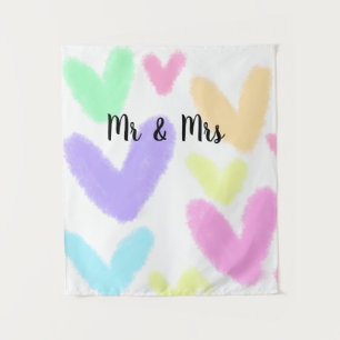Heart simple minimal text style wedding Mr & mrs c Tapestry