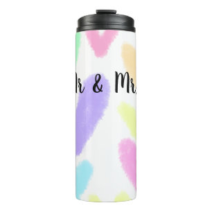 Heart simple minimal text style wedding Mr & mrs c Thermal Tumbler
