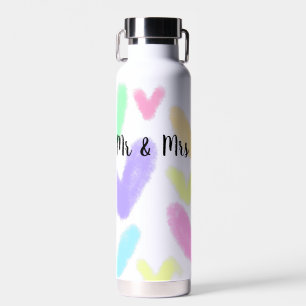Heart simple minimal text style wedding Mr & mrs c Water Bottle