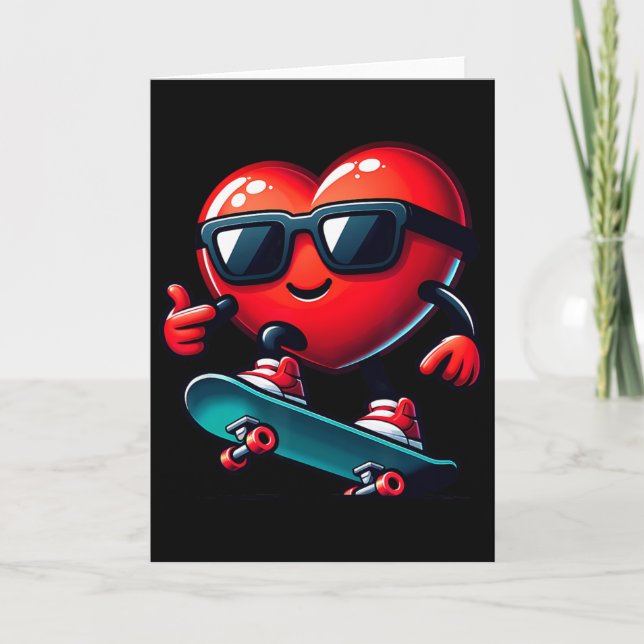 Heart Skateboarding Skateboarder Valentines Day Va Card (Front)