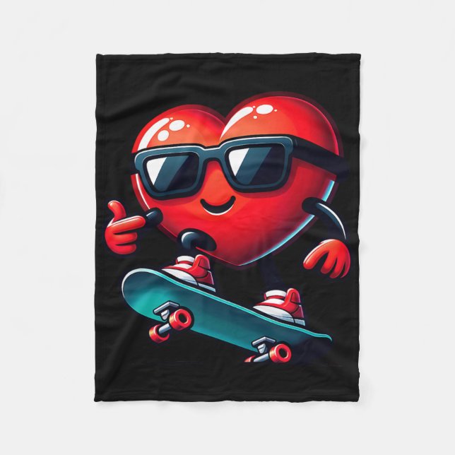 Heart Skateboarding Skateboarder Valentines Day Va Fleece Blanket (Front)