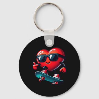Heart Skateboarding Skateboarder Valentines Day Va Key Ring