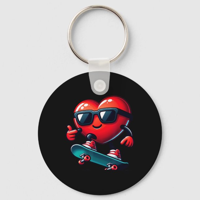 Heart Skateboarding Skateboarder Valentines Day Va Key Ring (Front)