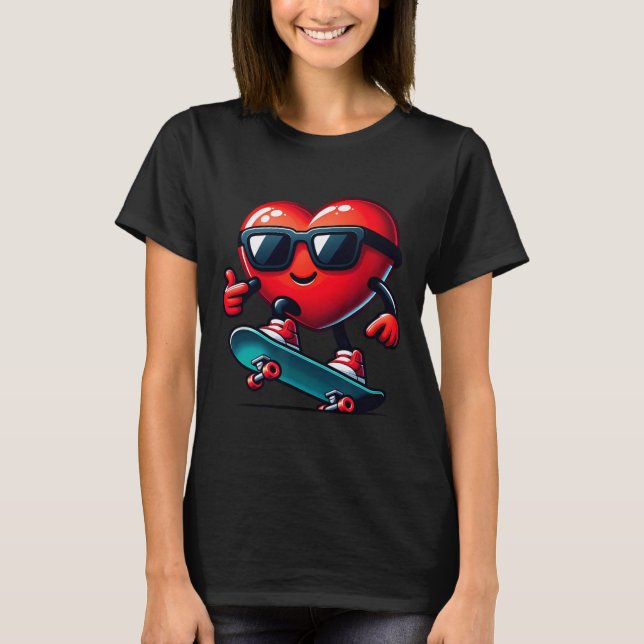 Heart Skateboarding Skateboarder Valentines Day Va T-Shirt (Front)