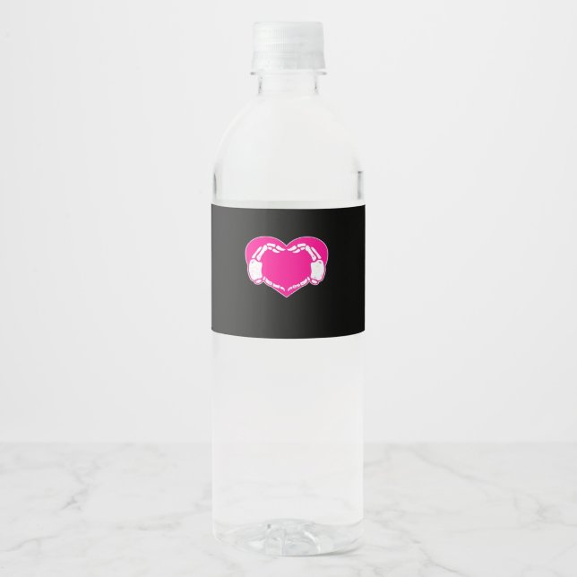 Heart Skeleton Hands Gothic Valentine  Classic Water Bottle Label (Front)