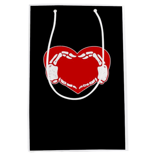 Heart Skeleton Hands Gothic Valentine Red Classic Medium Gift Bag (Front)