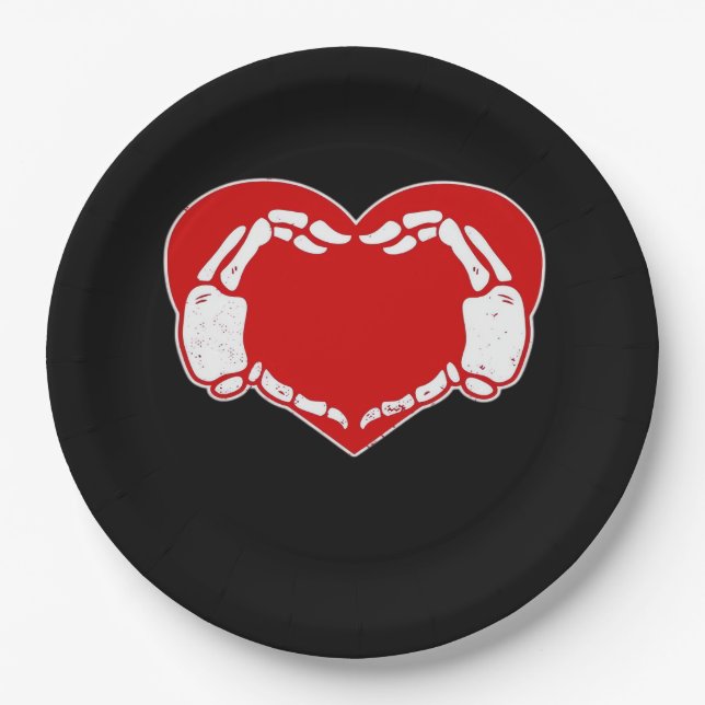 Heart Skeleton Hands Gothic Valentine Red Classic Paper Plate (Front)