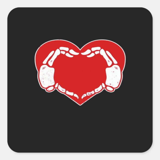 Heart Skeleton Hands Gothic Valentine Red Classic Square Sticker (Front)