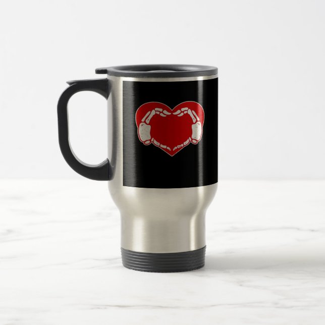 Heart Skeleton Hands Gothic Valentine Red Classic Travel Mug (Left)