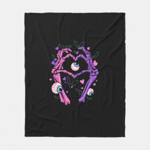 Heart Skeleton Hands - Halloween Pastel Goth Eyeba Fleece Blanket