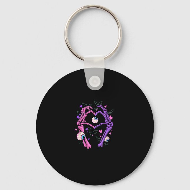 Heart Skeleton Hands - Halloween Pastel Goth Eyeba Key Ring (Front)