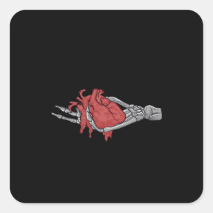 Heart Skeleton Hands Square Sticker