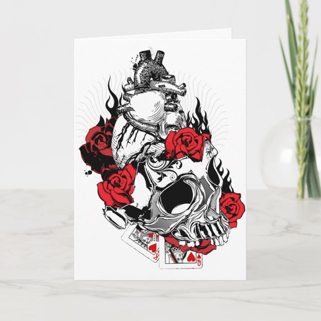 Heart, Skull and Roses - Valentine's Day Card (Front)