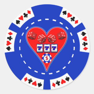 HEART SLOTS AND DICE POKER CHIP CLASSIC ROUND STICKER