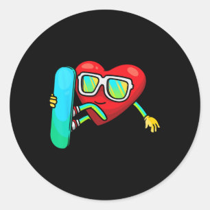 Heart Snowboarding Valentines Day Snowboard Snowbo Classic Round Sticker