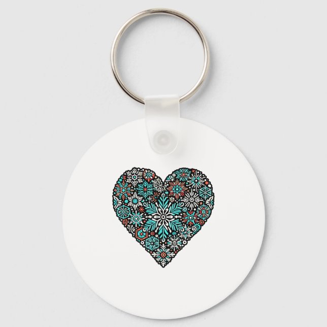 Heart Snowflakes Snowboarding Skiing Christmas Sno Key Ring (Front)