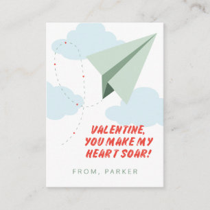Heart Soar Paper Aeroplane Classroom Valentine Car Enclosure Card