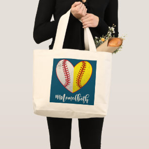 Heart Softball Baseball Mum Of Both Mother's Day Large Tote Bag