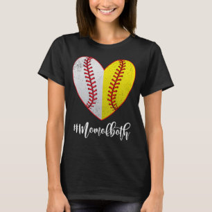 Heart Softball Baseball Mum Of Both Mother's Day M T-Shirt