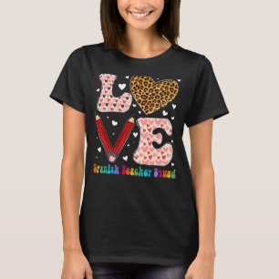 Heart Spanish Teacher Squad Leopard Plaid Red Vale T-Shirt