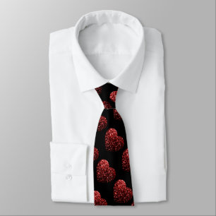 Heart sparkles pattern red black Valentine 2 sides Tie