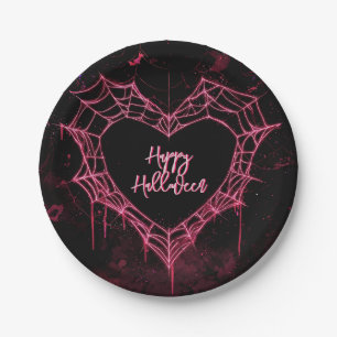 Heart Spider Web Pink Gothic Girls Halloween Paper Plate