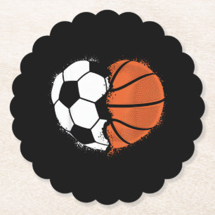 Heart Sports Soccer Basketball Ball Lover Valentin Paper Coaster