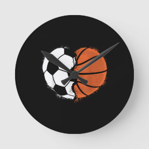 Heart Sports Soccer Basketball Ball Lover Valentin Round Clock