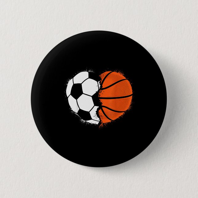 Heart Srts Soccer Basketball Ball Lover Valentines 6 Cm Round Badge (Front)