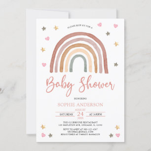 Heart Star Muted Tones Boho Rainbow Baby Shower Invitation