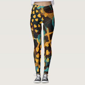 Heart Stars Geometry: Fun Vintage Pattern Leggings