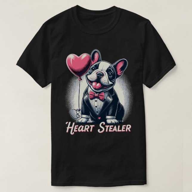 Heart Stealer - Dapper French Bulldog with Balloon T-Shirt (Design Front)