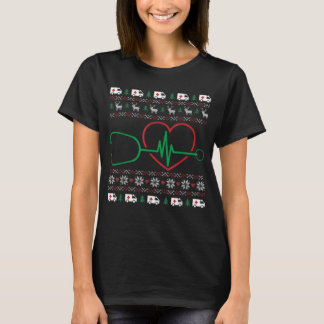 Heart Stethoscope Christmas Ugly X-Mas Pj Nurse T-Shirt