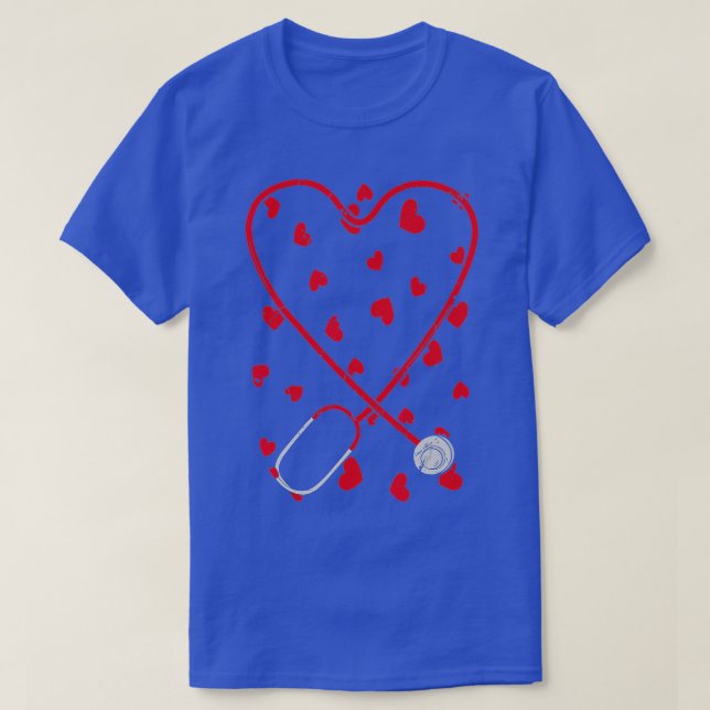 Heart Stethoscope Cute Love Nursing Valentines Day T-Shirt (Design Front)