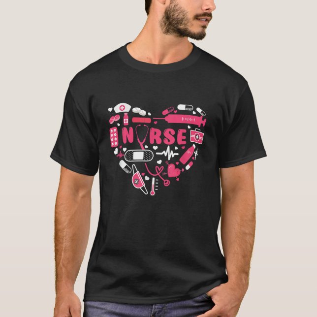 Heart Stethoscope Cute Love Nursing Valentines Day T-Shirt (Front)