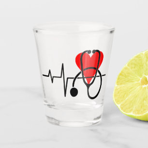 Heart & Stethoscope Design Shot Glass
