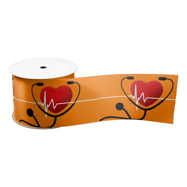 Heart , Stethoscope & ECG Nurses  Satin Ribbon (Spool)