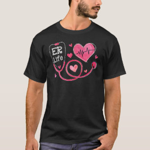 Heart Stethoscope Heartbeat ER Life Nurse Valentin T-Shirt