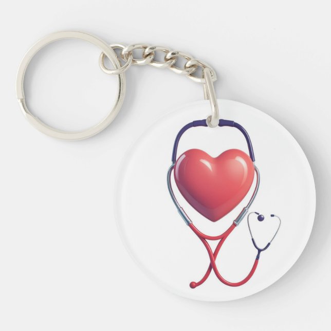 Heart & Stethoscope Keychain | Gift for Nurses & D (Front)