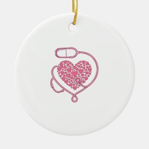Heart Stethoscope Medical Love Vector Shirt Design Ceramic Tree Decoration