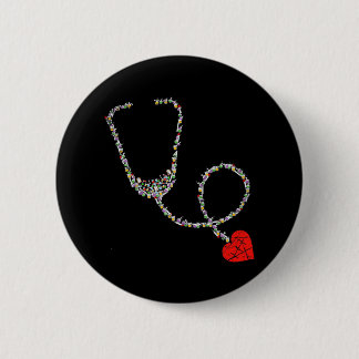 Heart Stethoscope Nurse 6 Cm Round Badge
