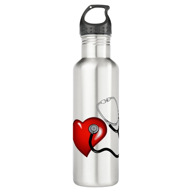 Heart Stethoscope Personalised Nurse Medical 710 Ml Water Bottle (Front)
