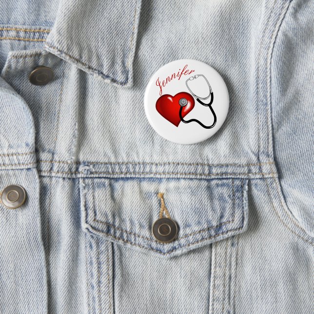 Heart Stethoscope Personalised Nurse Medical Butto 6 Cm Round Badge (In Situ)