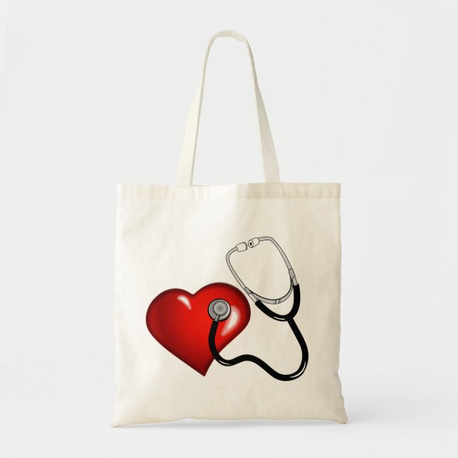Heart Stethoscope Personalised Nurse Medical Tote Bag (Front)